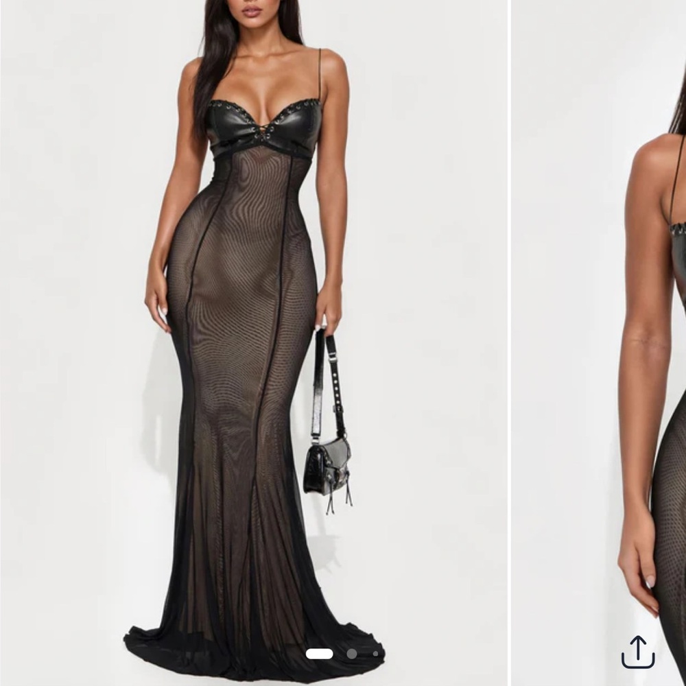 Fashion Nova Black Mesh Maxi Dress M